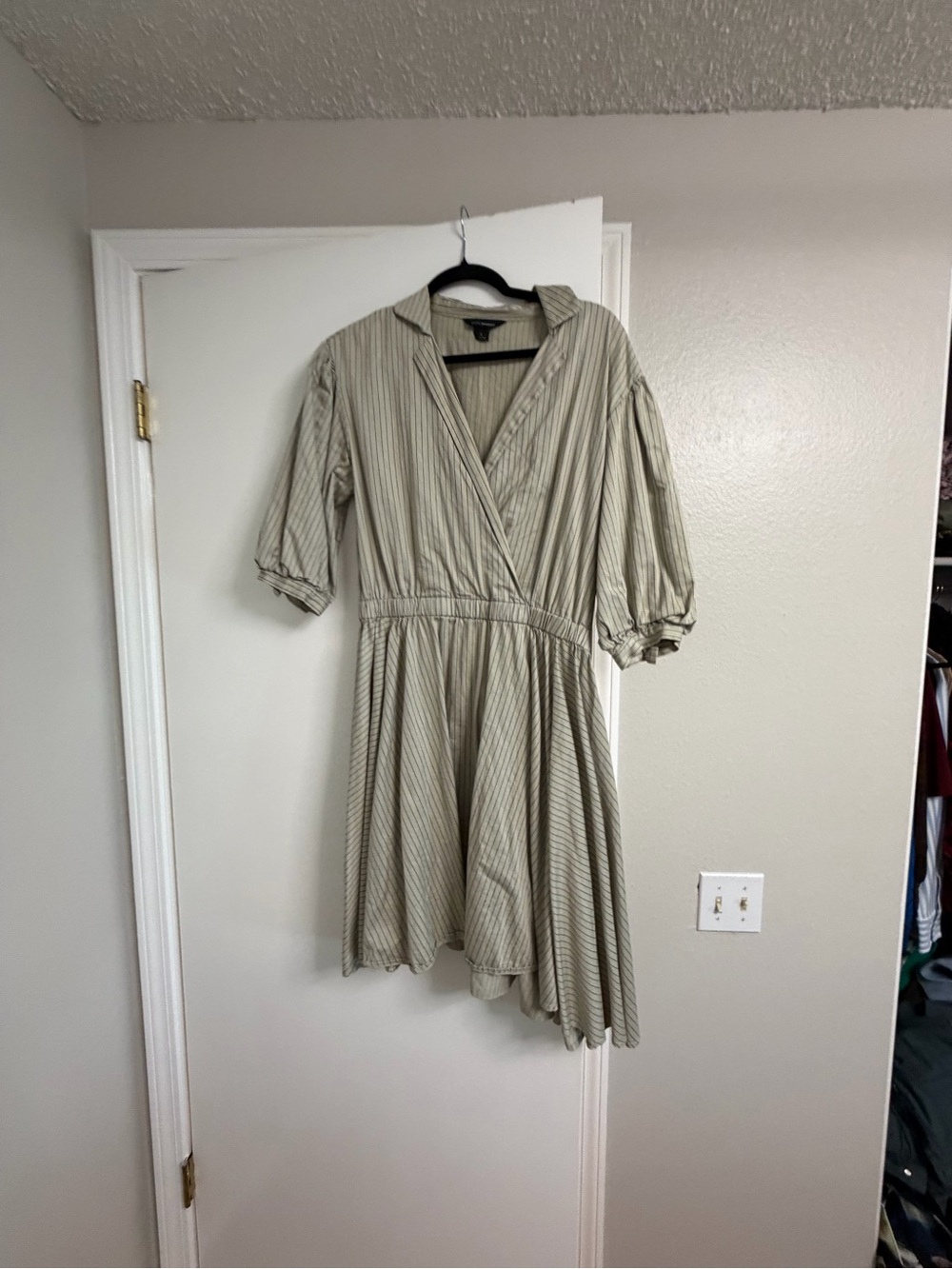 Club Monaco Olive-Striped Asymmetrical Wrap Dress